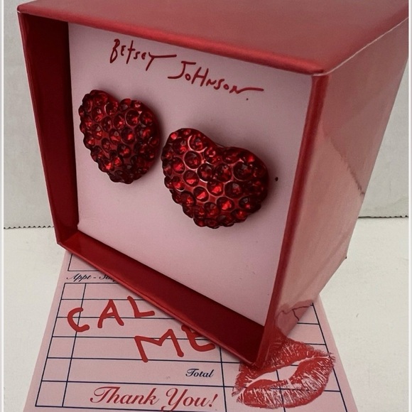 New Betsey Johnson Red Heart Stud Earrings - Picture 6 of 11